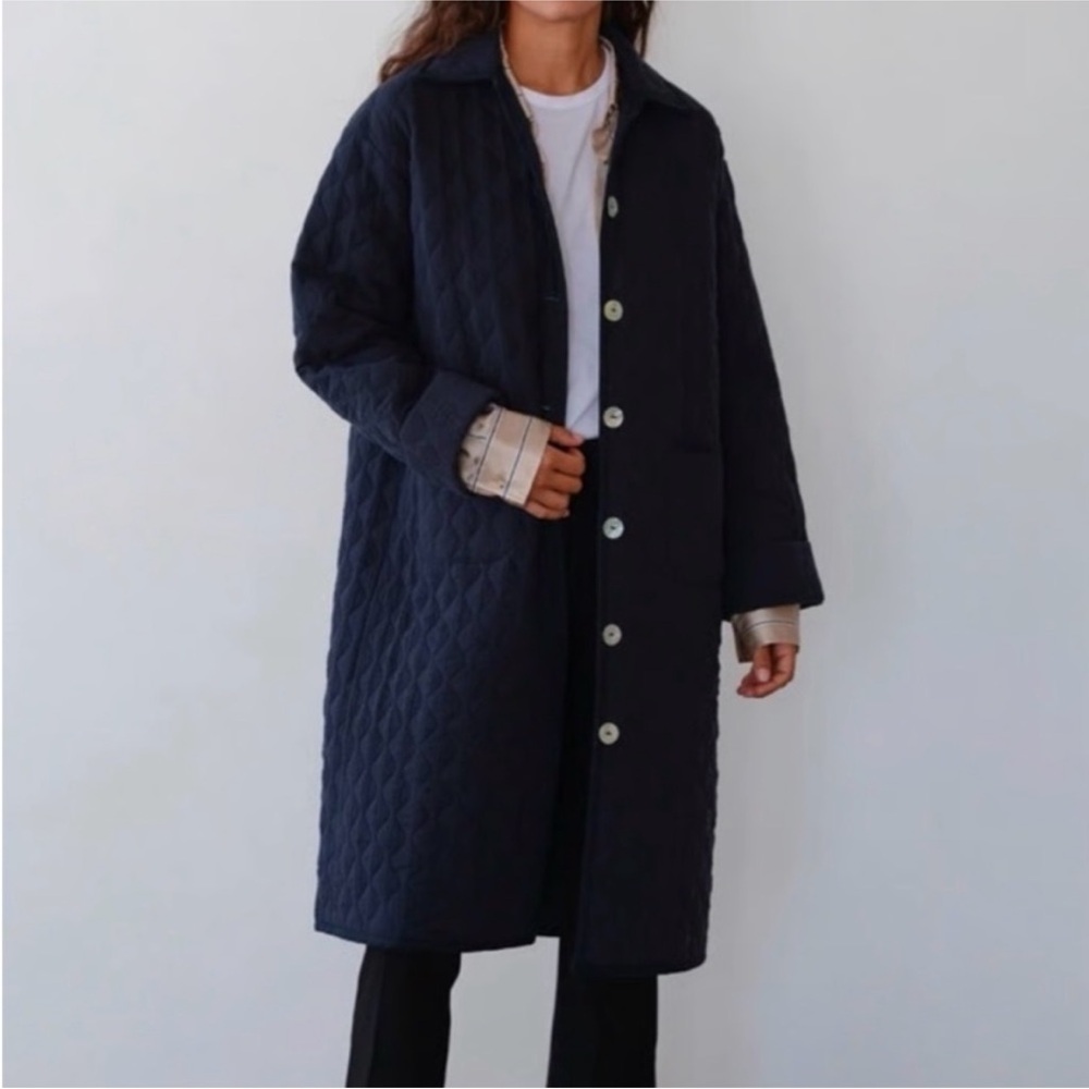 DONNI Quilted Long midi jacket in Navy Blue NEW - Picture 3 of 8